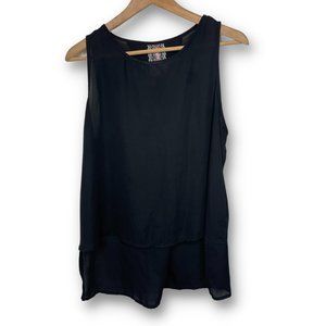 Mauve | Sheer Black Sleeveless Top with Split Sides and Back | Size L